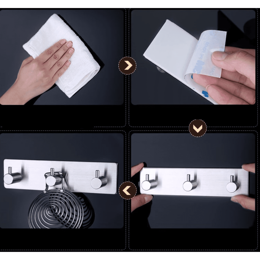 Thanh INOX SUS304 4 chấu treo quần áo, khăn tắm Dán Tường Keo 3M - TIDDO - Ảnh 4